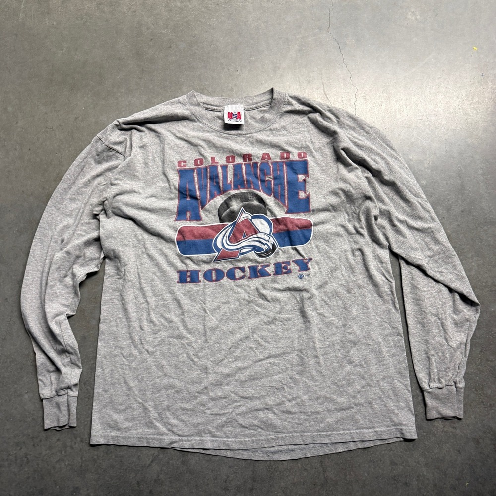Vintage Colorado Avalanche Hockey Shirt USA Sport Club Gray Long Sleeve XL NHL